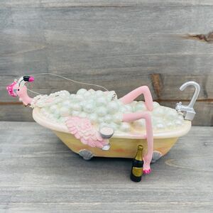Unique Flirty Feathers Flamingo Taking a Bubble Bath Ornament Margaret Le Van